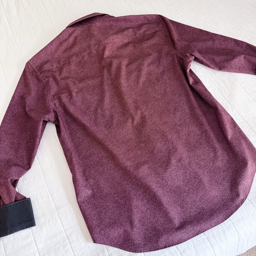 Construct Slim Fit Button Down Mens MEDIUM Long Sleeve. Maroon All Over Print - Picture 8 of 8